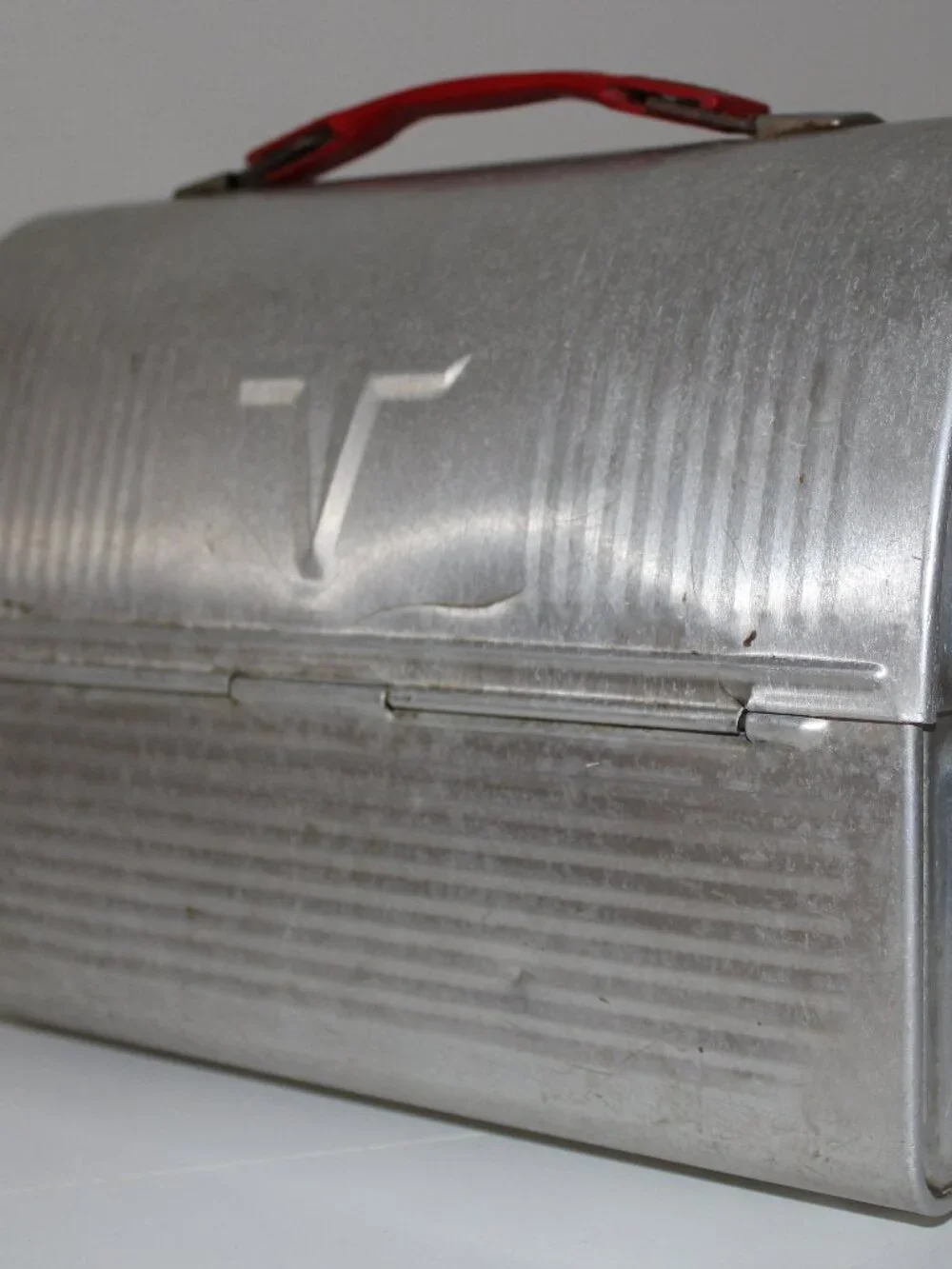 Vintage THERMOS Brand Silver Aluminum Domed Miners Work Lunch Box 60s V Victory